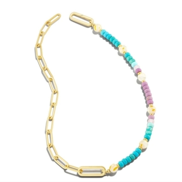 Kendra Scott Jewelry - New Kendra Scott Ashton Link & Gemstone Beaded Collar Necklace in Gold Tone NWT